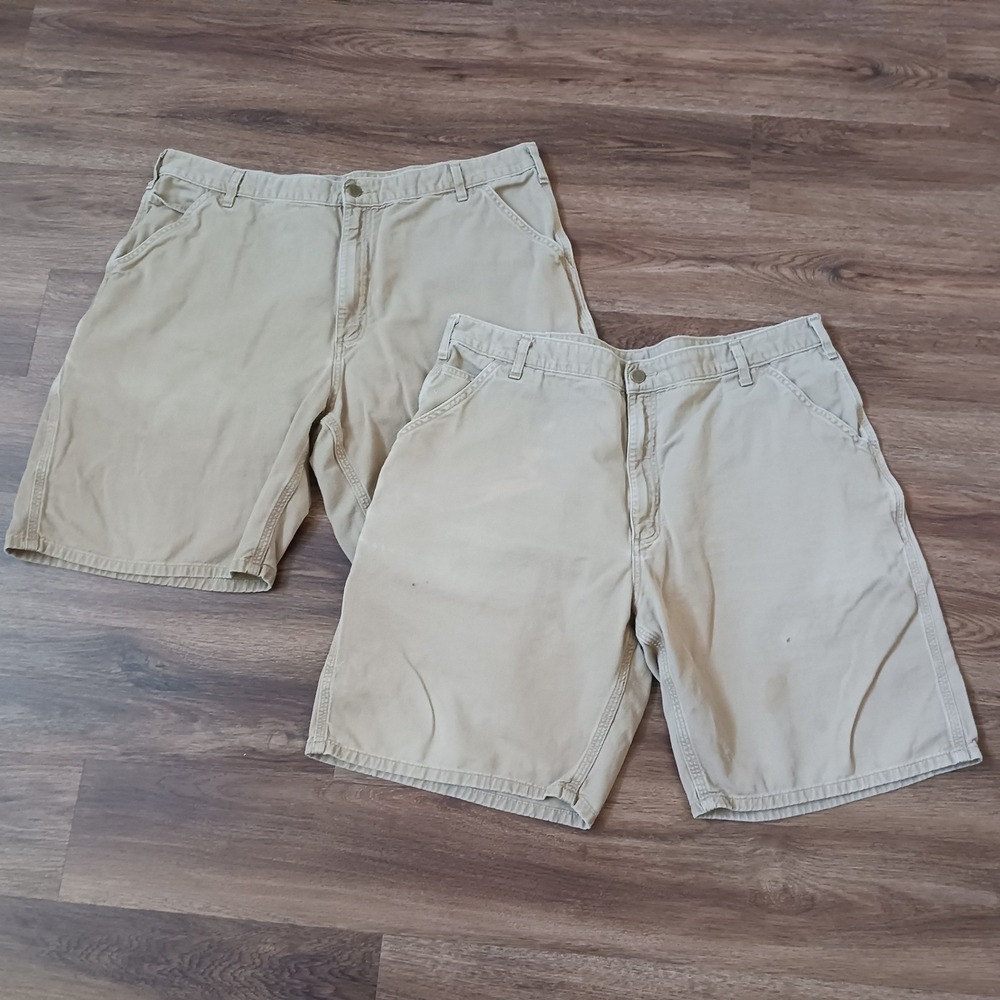 Carhartt B283 DKH Mens Tan Canvas Carpenter Work Shorts Lot of 2 Size 40
